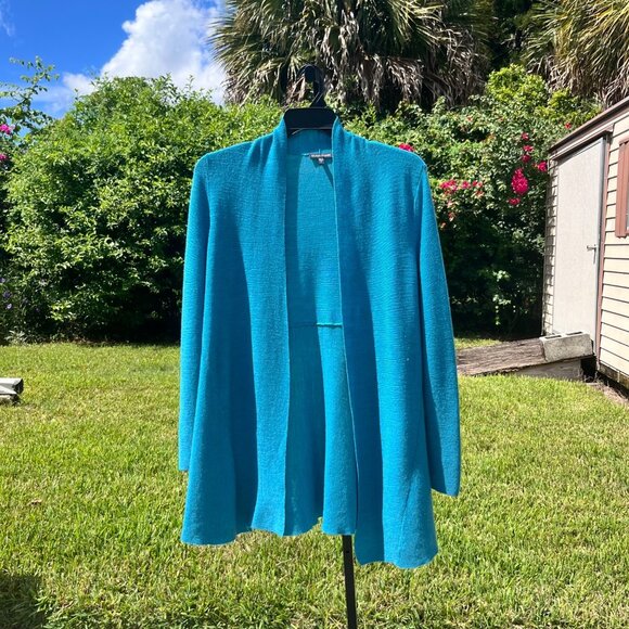 Eileen Fisher Blue 100% Merino Wool Open Front Cardigan Size S - Picture 1 of 9